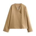 Women V-neck Khaki Thicken Wool Jacket Autumn Winter Chic Loose Blend Coat Female Streetwear Warm Outfit Coats for Women