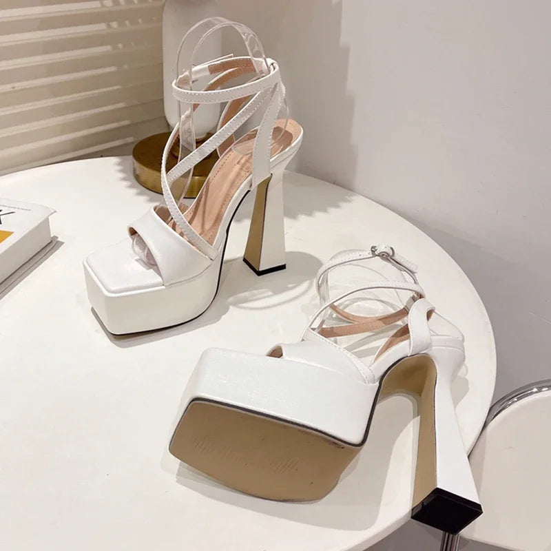 Peep Toe Ankle Buckle Strap High Heels Sandals for Women - Street Style Fashion Platform Shoes