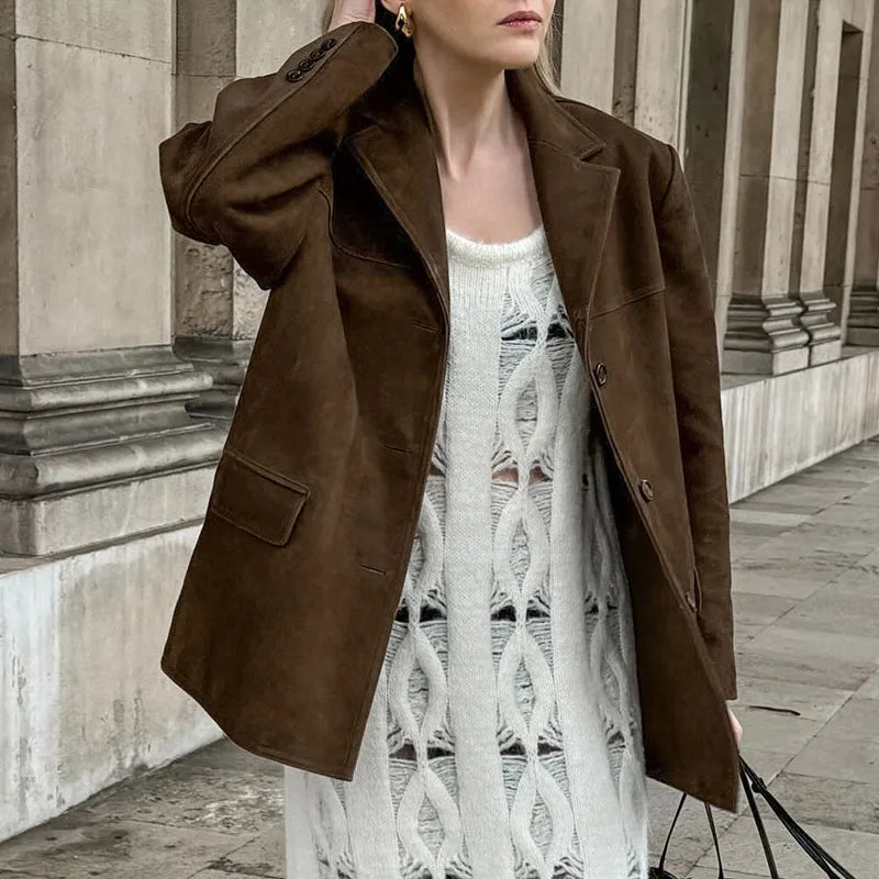Fashion Turn Down Collar Suit Jacket for Women Casual Long Sleeve Single Breasted Female Coats 2024 Autumn Office Ladies Suits