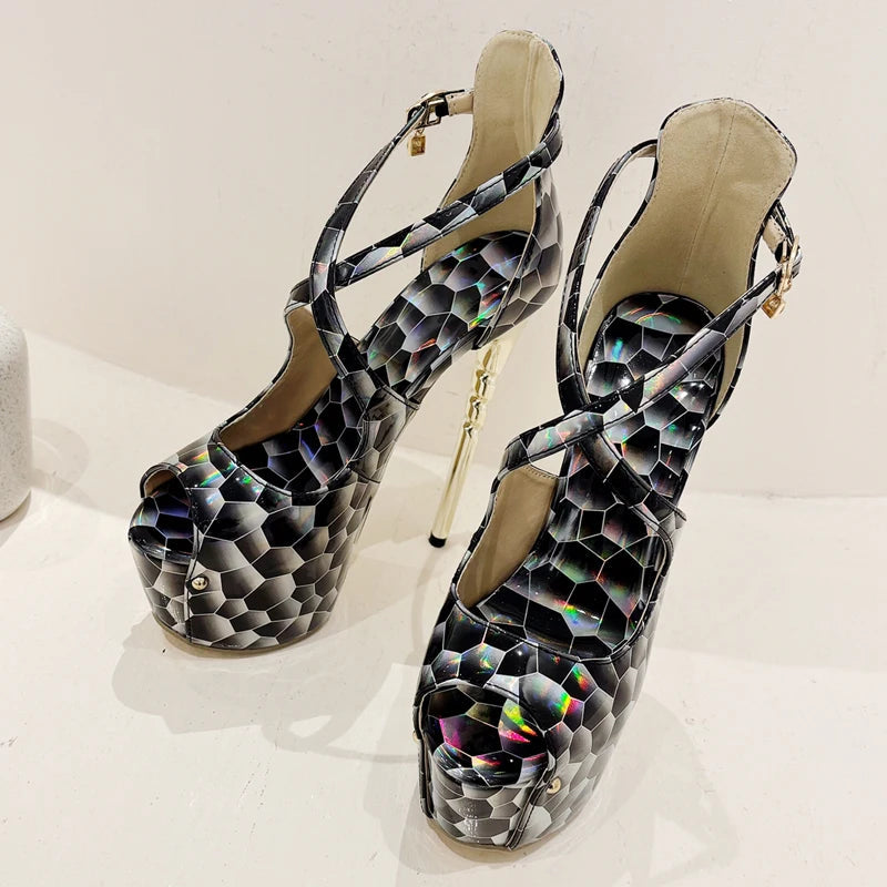 Peep Toe Hollow Out Platform Sandals with Super Stiletto Heels