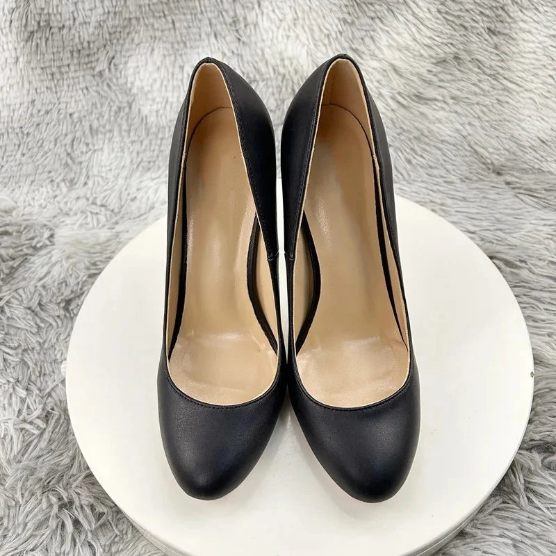 Black Matte Women Sexy Cute Round Toe High Heels - 10cm or 12cm