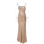 Elegant Strapless Long Maxi Mermaid Dress 2025 Women Sleeveless High Waist Ruched Backless Weddiing Party Evening Prom Dresses