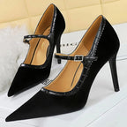Suede High Heel Buckle Pumps for Women - Elegant Luxury Stilettos