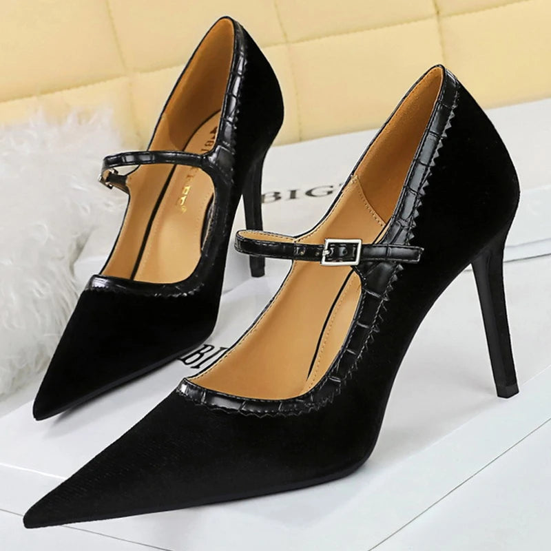 Suede High Heel Buckle Pumps for Women - Elegant Luxury Stilettos