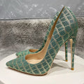 Green Glitter Embossed Crocodile Effect Pointy Toe High Heel Party Dress Shoes for Women