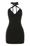 Lace Up Deep V Neck Backless Slim Fit Mini Dress
