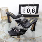 Rhinestone high-heeled slippers