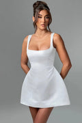 Sleeveless A-Line Bodycon Mini Dress with Square Collar