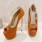String Bead Buckle Strap Woman Pumps Platform Stiletto High Heels