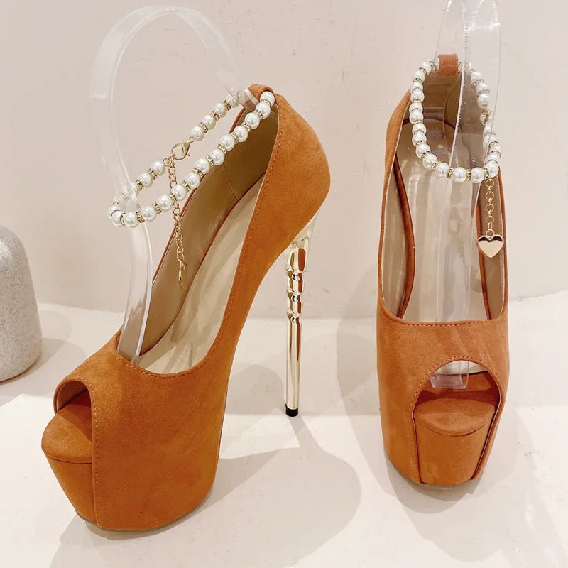 String Bead Buckle Strap Woman Pumps Platform Stiletto High Heels