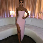 Sequin Square Neck Spaghetti Strap High Slit Midi Dress