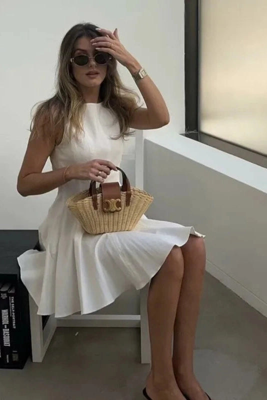 Sleeveless Mini Dress with Pleated High Waist
