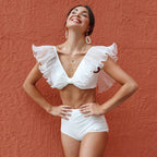 High Waist Bandage Leaf Print Two Piece Swim Sets
