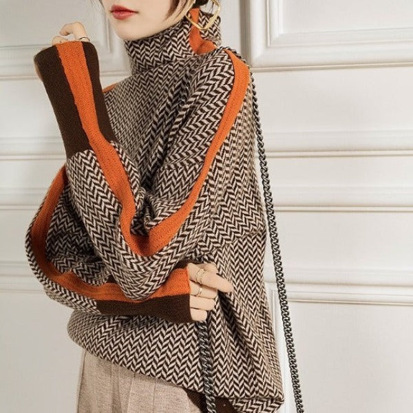 | Women Luxe Herringbone Turtleneck Sweater
