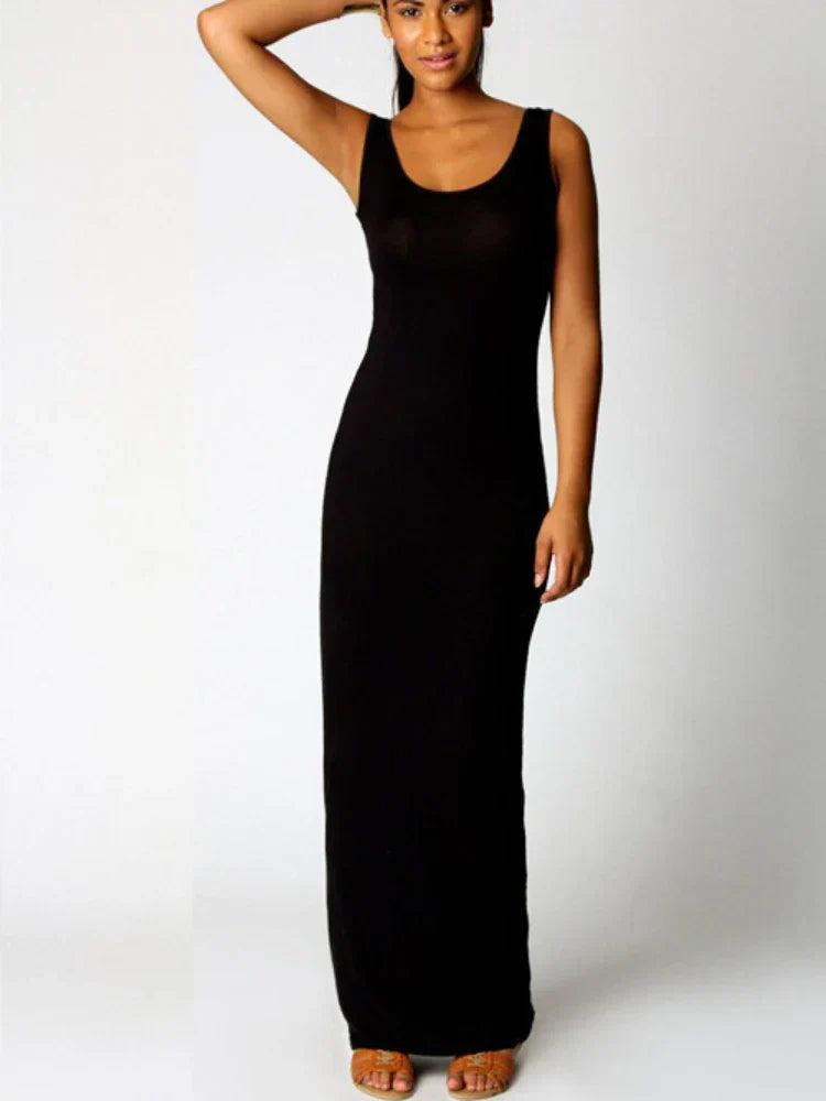 Scoop Neck Tank Strap Sleeveless Bodycon Maxi Dress