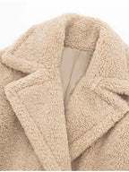 Thicken Warm Outwear Women Furry Double Breasted Loose Turn-down Collar Casual Long Coat Female Winter Chic Jackets