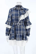 Lace Patchwork Long Sleeve A-Line Mini Dress