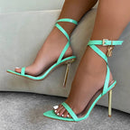 Pointed Toe Metal Thin High Heels Sexy Sandals