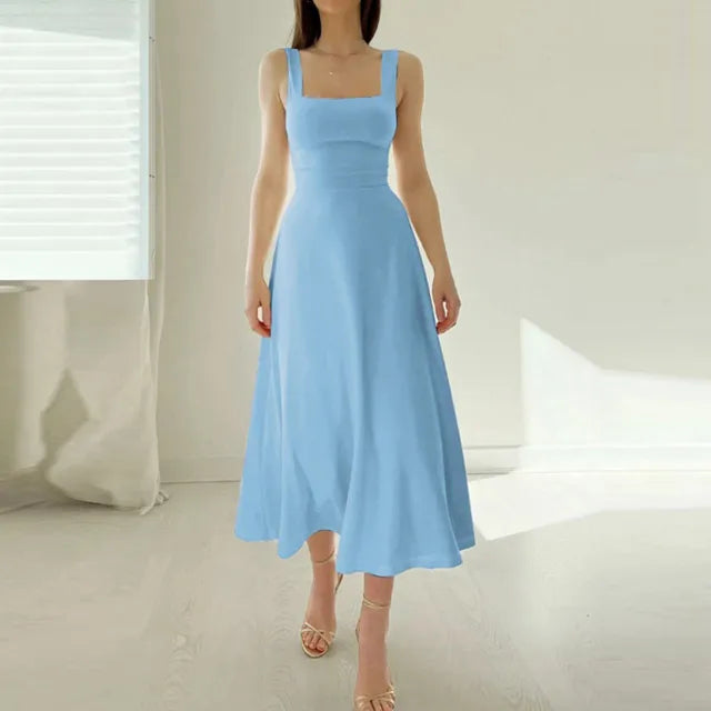 Ingrid Effortless Dress with Square Neckline Elevated Occasion Wear