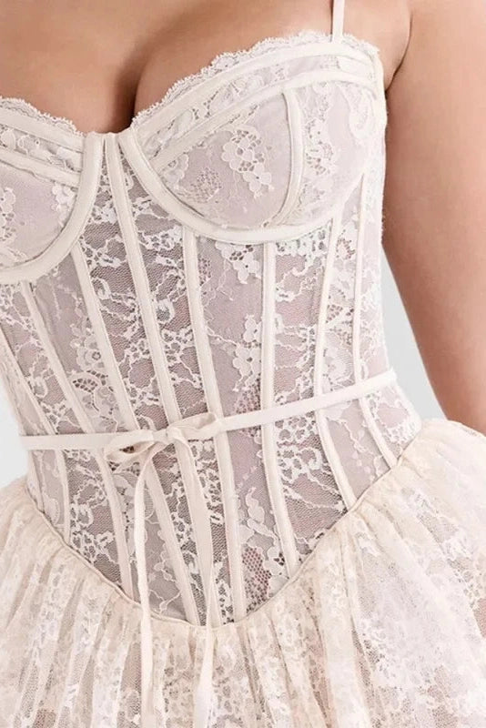 Lace Straps Backless Sleeveless A-Line Mini Dress with High Waist