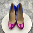 Blue Pink Gradient Round Toe Slip On High Heel Shoes for Women