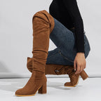 Winter Zipper Women Over-the-Knee Boots Fashion Flock Square Heel Shoes