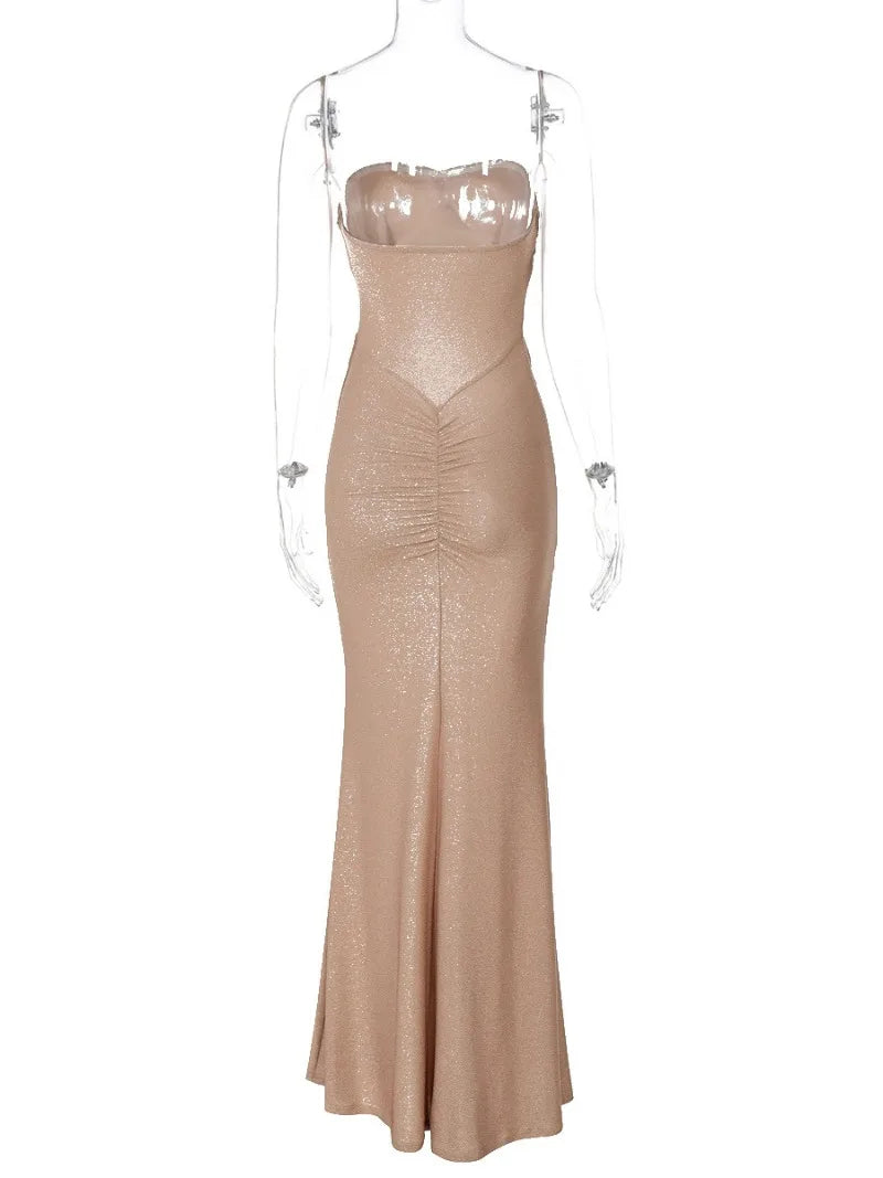 Elegant Strapless Long Maxi Mermaid Dress 2025 Women Sleeveless High Waist Ruched Backless Weddiing Party Evening Prom Dresses