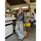 Women's Street Casual 2000s Pants Baggy Y2K Wide Leg Washed Grunge Denim Trouser American Vintage High Waist Straight Emo Jeans