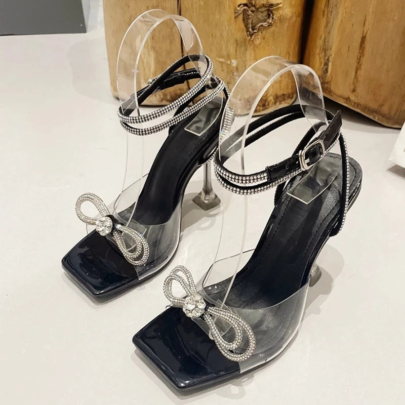 Crystal Rhinestone Bowknot High Heel Sandals for Summer Party Wedding