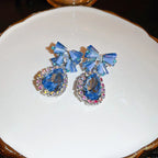 Lizakosht Minar Luxury Blue Crystal Rhinestones Bowknot Water Drop Dangle Earrings for Women Bridal Jewelry