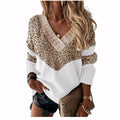 | V-neck sweater in leopard print with color blocks