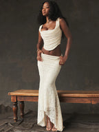 Lace Crop Elegant Skirt Knit Set