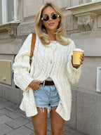 Beige Twist Knitted Cardigan Sweater Buttons Autumn Winter Women Loose Casual Long Cardigans Fashion New Female Sueter Mujer