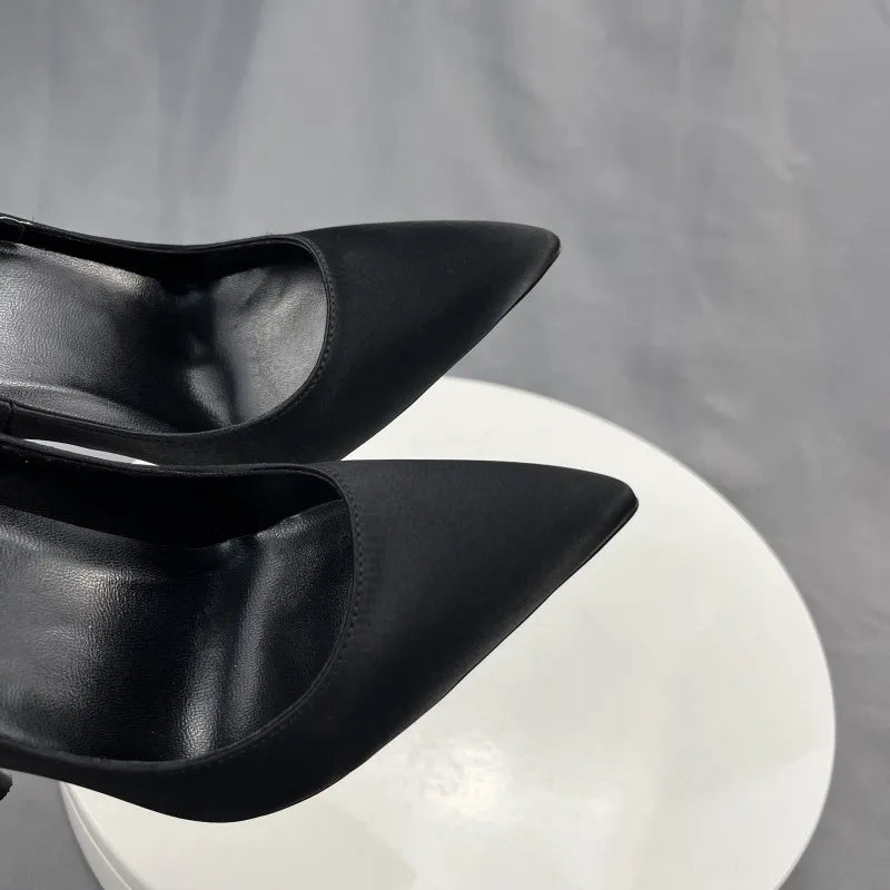 Black Satin Sexy Pointe Toe High Heel Dress Shoes for Women