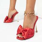 Orange Silk Butterfly-knot High Heels Women Slippers