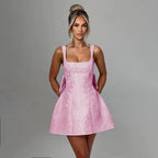 Off Shoulder Oversized Bow Jacquard Fit and Flare Mini Dress