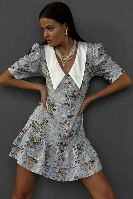Patchwork Lace-up Slim Fit Mini Dress