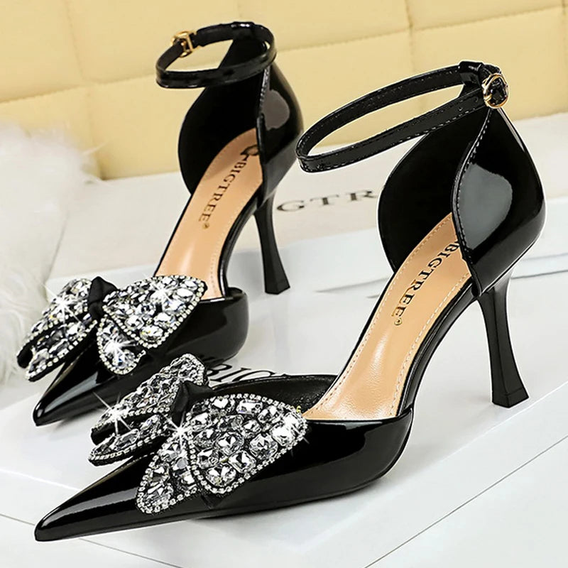 Women's Rhinestone Bowknot High Heel Sandals Summer Pumps