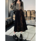 AmyVictoria | Classic Belt Corduroy Midi Skirt