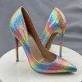 Colorful Rainbow Stiletto Pumps Women Sexy Pointed Toe 12cm High Heels