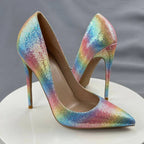 Colorful Rainbow Stiletto Pumps Women Sexy Pointed Toe 12cm High Heels