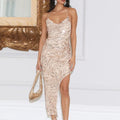 Sequin Halter Lace-up Dress