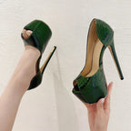 Elegant Pole Dancing Sandals with Sexy Extreme Peep Toe and Thin High Heels