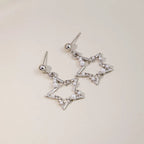 Korean Fashion Pearl Crystal Star Drop Earrings for Women Geometric Pendants Jewelry Gift