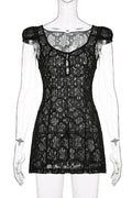 Lace Short Sleeve V-Neck A-Line Mini Dress