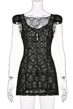 Lace Short Sleeve V-Neck A-Line Mini Dress