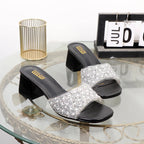 Rhinestone Slippers - Summer Fashion with Thick High Heel for Women