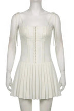 Pleated Lace Up Mini Dress