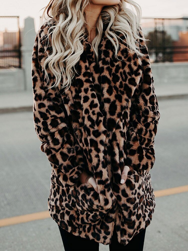 | Beige leopard print winter coat