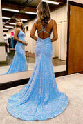 Sequin Criss Cross Back Deep V-Neck Mermaid Maxi Gown